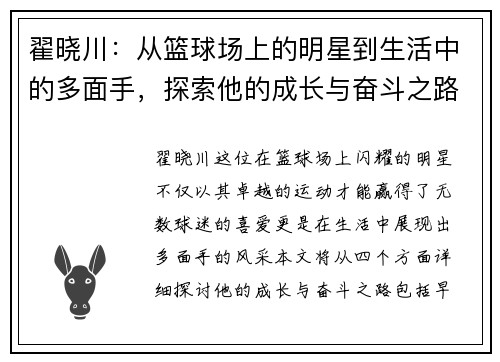 翟晓川：从篮球场上的明星到生活中的多面手，探索他的成长与奋斗之路
